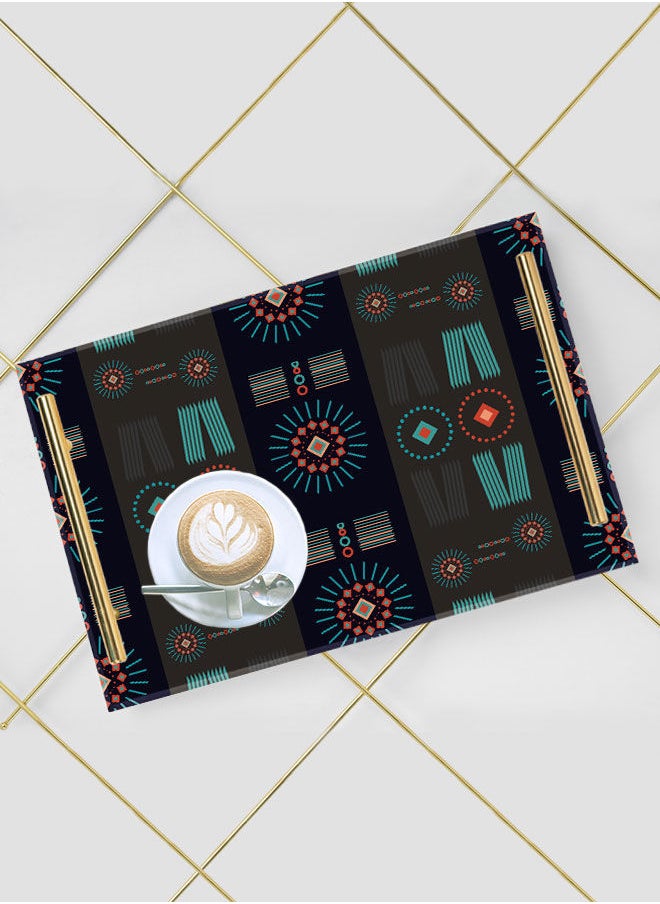 LOWHA Decorative Acrylic Serving Tray with Gold Color Metal Handles Tribal Ethnic Vector 20x30cm  - Image 5
