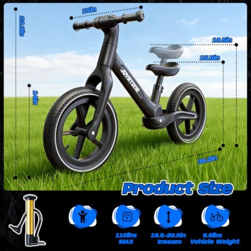 14 Inch Balance Bike for, Balance Bike with Air Rubber Tires, Adjustable Seat, Light weight No Pedal Training Bicycle - Image 3