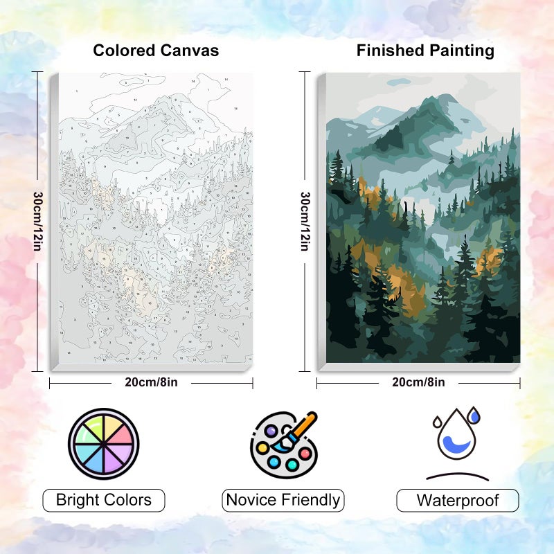 Yezavesu Framed Paint by Numbers Kit for Adults Beginner & Kids Ages 8-12, Mountain Paint by Numbers with Frame, DIY Number Painting for Adults Watercolor Forest for Home Wall Decor Gift 8X 12 inch - Image 3