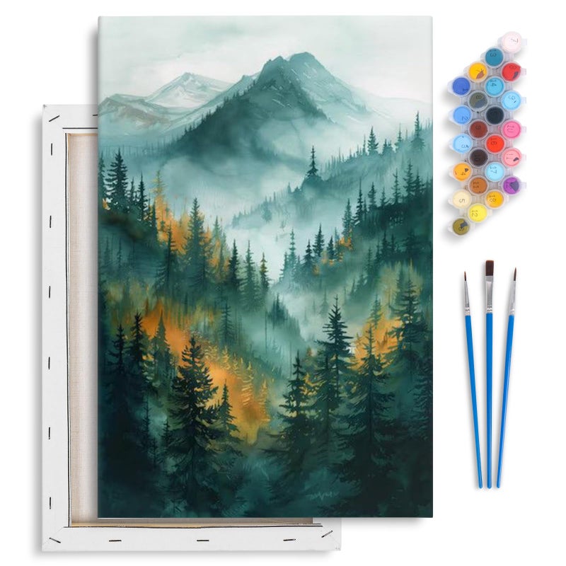 Yezavesu Framed Paint by Numbers Kit for Adults Beginner & Kids Ages 8-12, Mountain Paint by Numbers with Frame, DIY Number Painting for Adults Watercolor Forest for Home Wall Decor Gift 8X 12 inch - Image 1