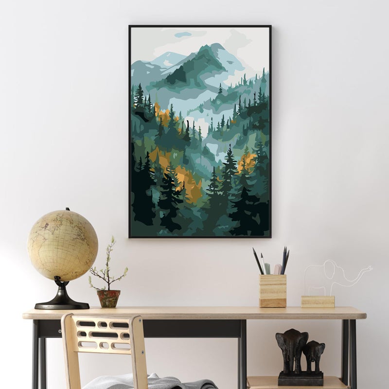 Yezavesu Framed Paint by Numbers Kit for Adults Beginner & Kids Ages 8-12, Mountain Paint by Numbers with Frame, DIY Number Painting for Adults Watercolor Forest for Home Wall Decor Gift 8X 12 inch - Image 2