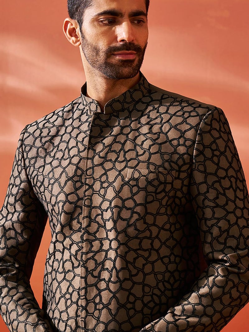 VASTRAMAY Men's Coffee Silk Blend Jodhpuri, Silk Blend Embroidered Jodhpuri for Men, Traditional Indian Wear for Weddings & Festivals - Image 2