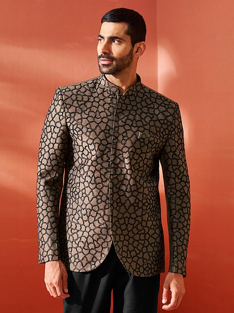 VASTRAMAY Men's Coffee Silk Blend Jodhpuri, Silk Blend Embroidered Jodhpuri for Men, Traditional Indian Wear for Weddings & Festivals - Image 3