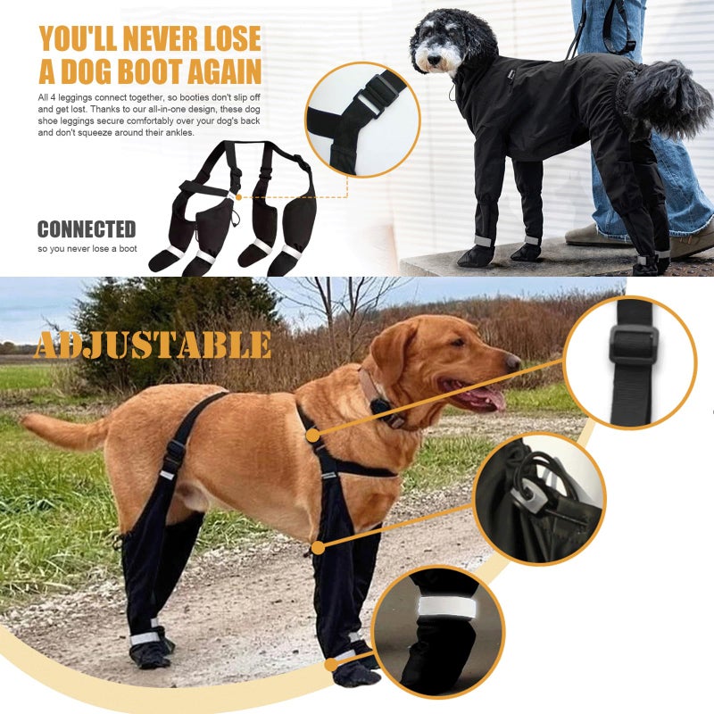 yucca Dog Suspender Booties, Paw Boot Leggings Anti-Slip, Pet Snow Pants with Attached Boots Waterproof, Adjustable Suspender Shoes for Dogs Winter Snow Rain Hiking Paws Protector - Image 2
