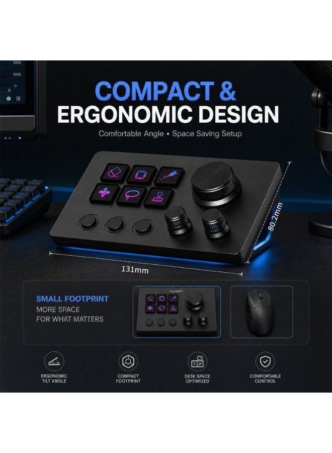 إيه جاز وحدة تحكم مكتبية A-jazz AKP03E قابلة للتخصيص - أزرار شاشة بصرية، بكرات تحكم مبرمجة، تحكم صوتي متقدم واختصارات سريعة بضغطة واحدة (أسود) - Image 2