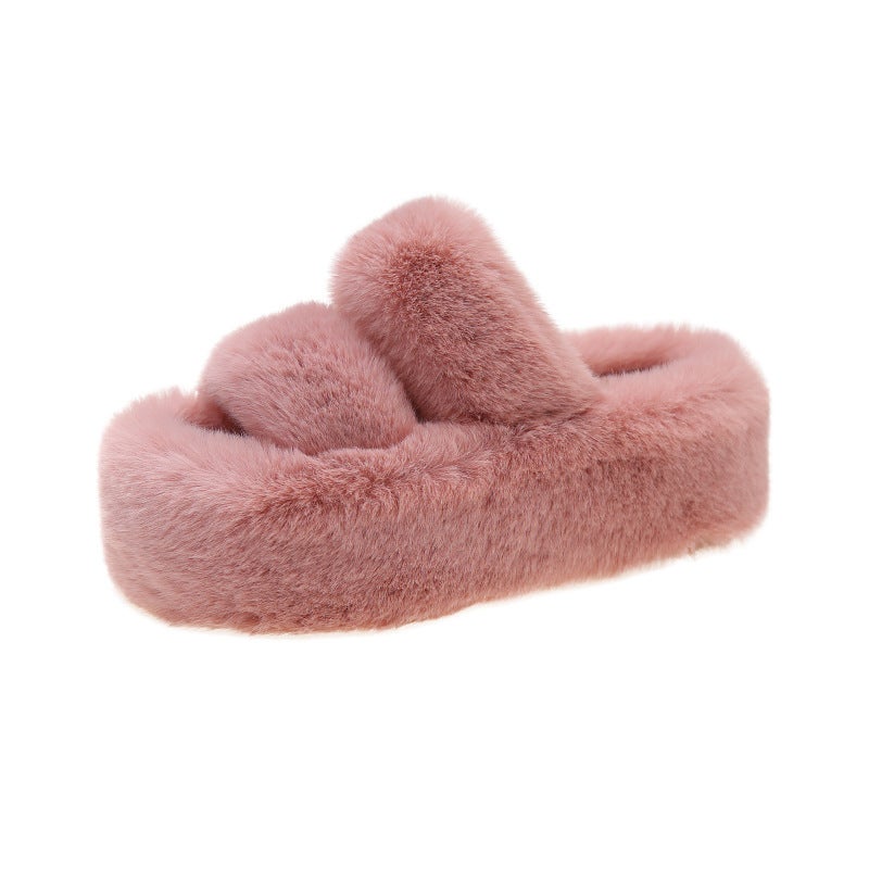 7cm Thick Sole Fluffy Slippers Women Autumn Winter Korean Fashion Cotton Home Slides Milk tea color - Image 4