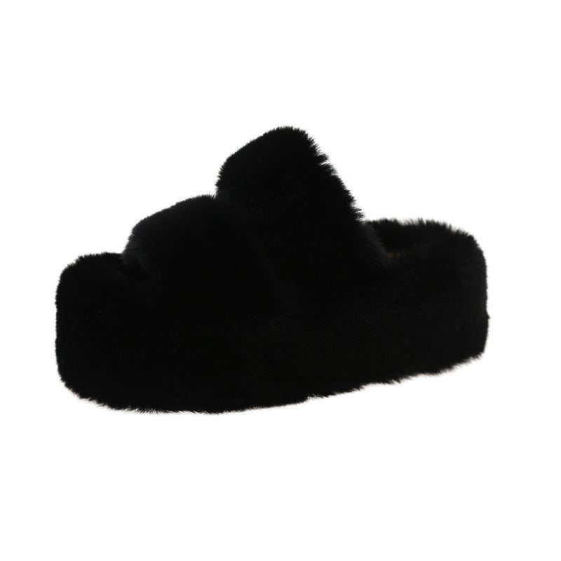 7cm Thick Sole Fluffy Slippers Women Autumn Winter Korean Fashion Cotton Home Slides Milk tea color - Image 5
