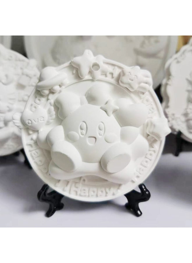 xozgdovg Liou Kulomi Gypsum Relief Painting Pendant Children's Handmade DIY Graffiti Doll Cinnamon Dog Aromatherapy Listing-Color:Kirby Listing-1 White Embryo  - Image 1