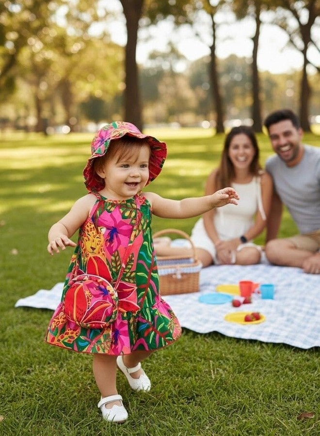Renotemy Toddler Girl Dress 2T 3T Summer Hawaiian Dress Baby Tropical Flower Sleeveless Sundress Birthday Party Gifts Casual Boho Beach Vacation Dresses 2-3 Year Old Girl Clothes with Hat and Bag - Image 2