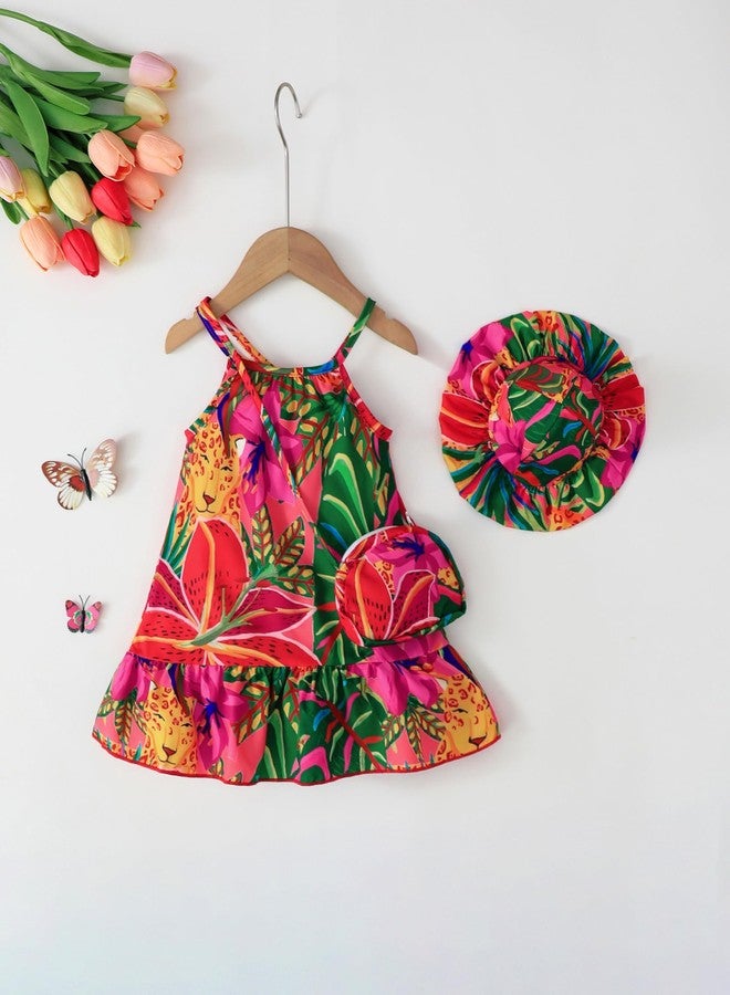 Renotemy Toddler Girl Dress 2T 3T Summer Hawaiian Dress Baby Tropical Flower Sleeveless Sundress Birthday Party Gifts Casual Boho Beach Vacation Dresses 2-3 Year Old Girl Clothes with Hat and Bag - Image 4