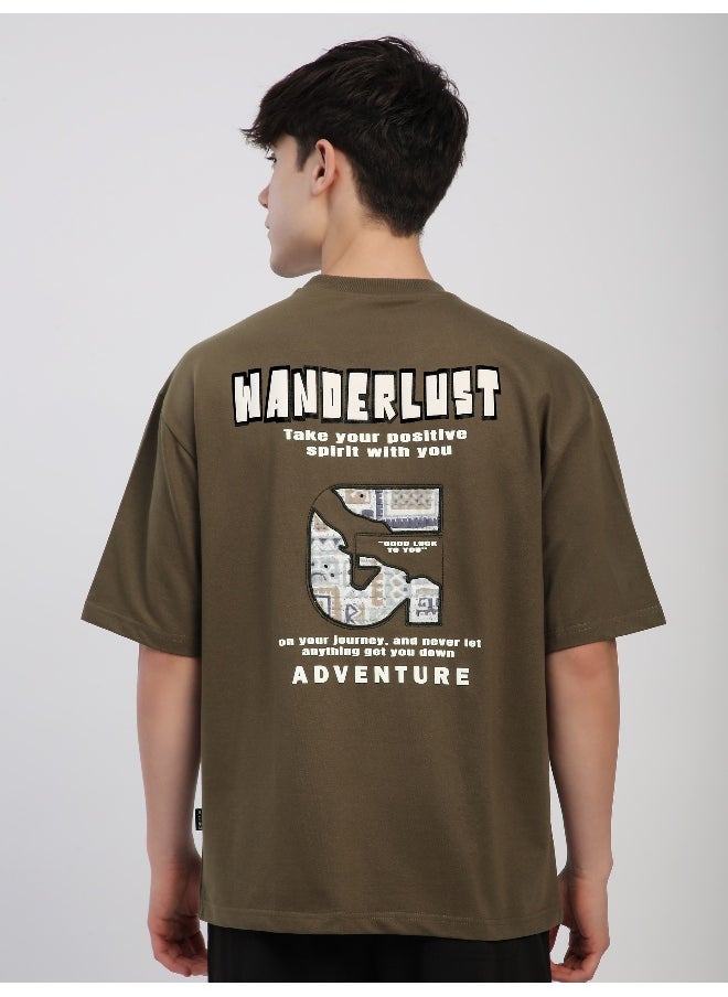 Beyoung Dark Tan Wanderlust Back Patch Oversized T-Shirt  - Image 2