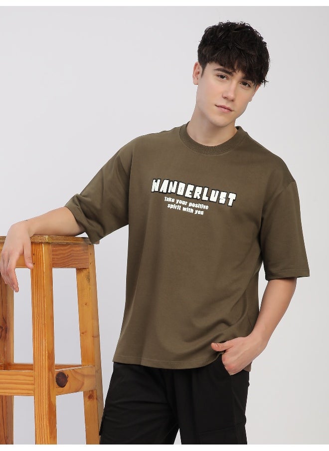 Beyoung Dark Tan Wanderlust Back Patch Oversized T-Shirt  - Image 1