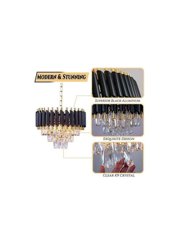 Modern Crystal Chandeliers Gold Black Crystal Chandeliers 3-Tier Round Crystal Chandelier Ceiling Light Fixture Crystal Pendant Light Fixture for Dining Room,500MM SIZE, (Bulb Not Included)  - Image 3