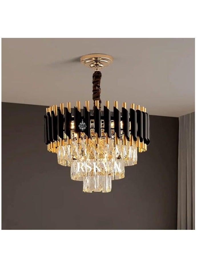 Modern Crystal Chandeliers Gold Black Crystal Chandeliers 3-Tier Round Crystal Chandelier Ceiling Light Fixture Crystal Pendant Light Fixture for Dining Room,500MM SIZE, (Bulb Not Included)  - Image 1