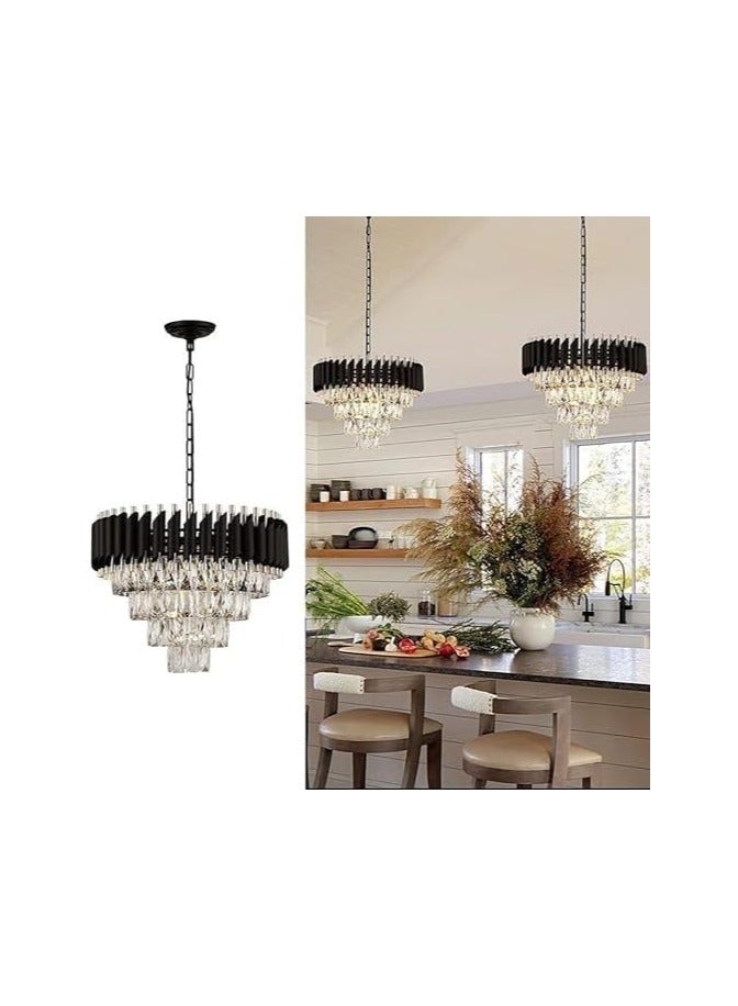 Modern Crystal Chandeliers Gold Black Crystal Chandeliers 3-Tier Round Crystal Chandelier Ceiling Light Fixture Crystal Pendant Light Fixture for Dining Room,500MM SIZE, (Bulb Not Included)  - Image 4