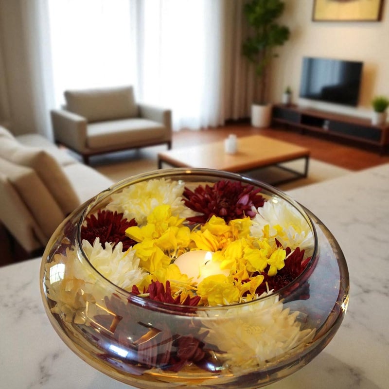 UM Creaciones Urli Glass Crystal Bowl for Floating Flowers and T-Light Candles Home, Office and Table Décor Decoration 500 Milliliters - 500 Ml - Image 1