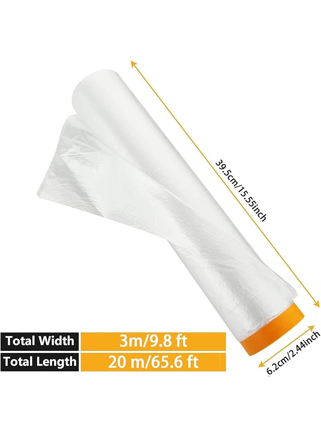 erorex Pre Taped Masking Film Plastic Dust Proof Paint Protective Film Waterproof Transparent Masking Film And Tape Paint Masking Film For Furniture Wall Car Carpet 3 M X 20 M 9.8 Ft X 65.5 Ft 1 Roll - Image 2