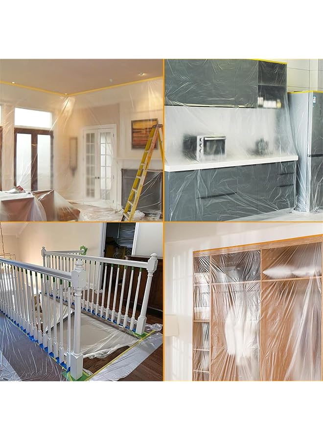 erorex Pre Taped Masking Film Plastic Dust Proof Paint Protective Film Waterproof Transparent Masking Film And Tape Paint Masking Film For Furniture Wall Car Carpet 3 M X 20 M 9.8 Ft X 65.5 Ft 1 Roll - Image 5