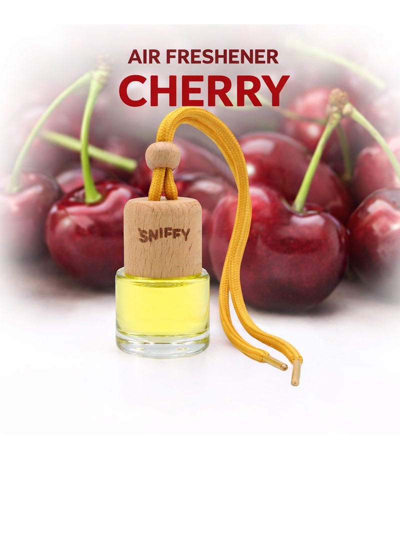 Sniffy Cherry Car Air Freshener – Hanging Wooden Bottle Perfume Diffuser for Car, Home & Office | Long Lasting Fragrance - Image 1