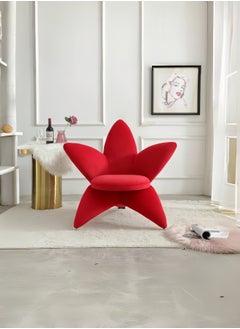 Red Velvet Armchair Lounge Chair featuring Flower Design for Dining in Home or Hotel Living Room Sofa