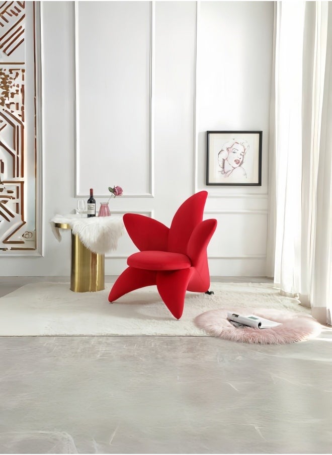 Generic - Red Velvet Armchair Lounge Chair featuring Flower Design for Dining in Home or Hotel Living Room Sofa - Image 1