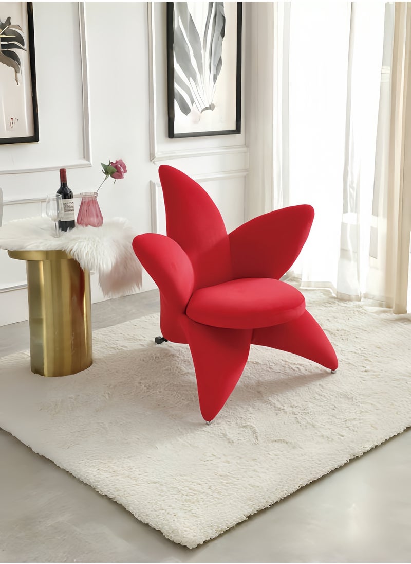 Generic - Red Velvet Armchair Lounge Chair featuring Flower Design for Dining in Home or Hotel Living Room Sofa - Image 1