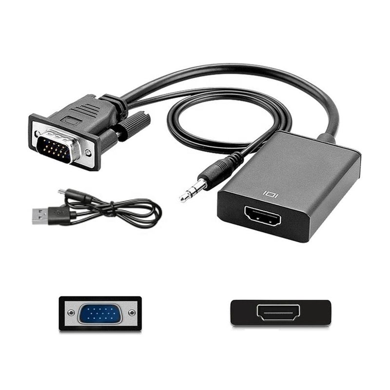 Microware MICROWARE VGA to HDMI with Audio Adapter, PC to HDMI Monitor or Projector,1080P VGA Male to HDMI Female Converter with 3.5mm Audio Lead and Power Supply Port - Image 1