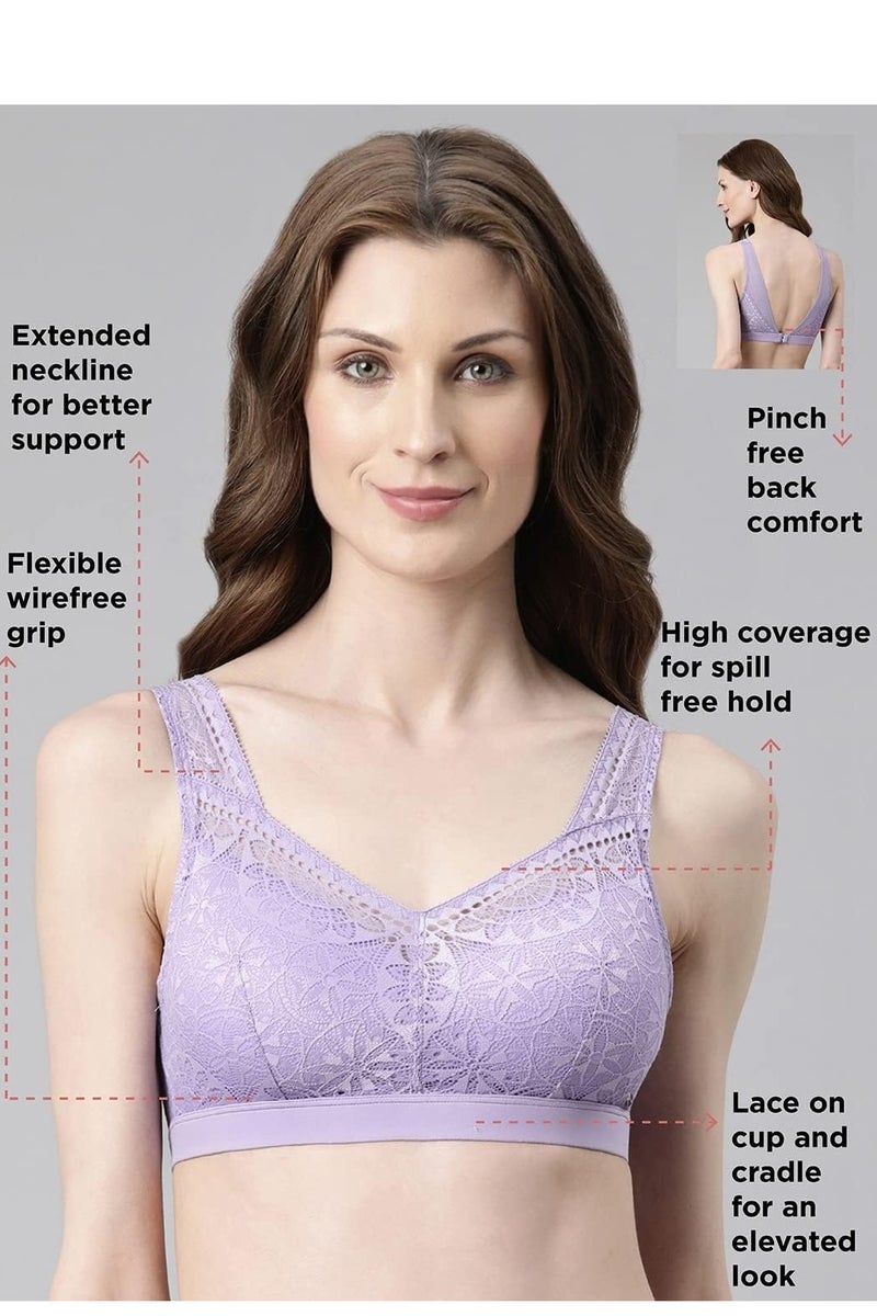 enamor Women Full Covered Non-Wire Casual T-shirt Bra Nylon Blend Violet Tulip - Image 2