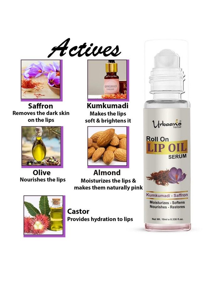 Urbaano herbal Kumkumadi Lip Oil Serumroll On Tint Freetransparent Hydrates Softens Restores Natural Colour To Dark Dry Pigmented And Chapped Lips For Men Women & Teenagers 10Ml - Image 3
