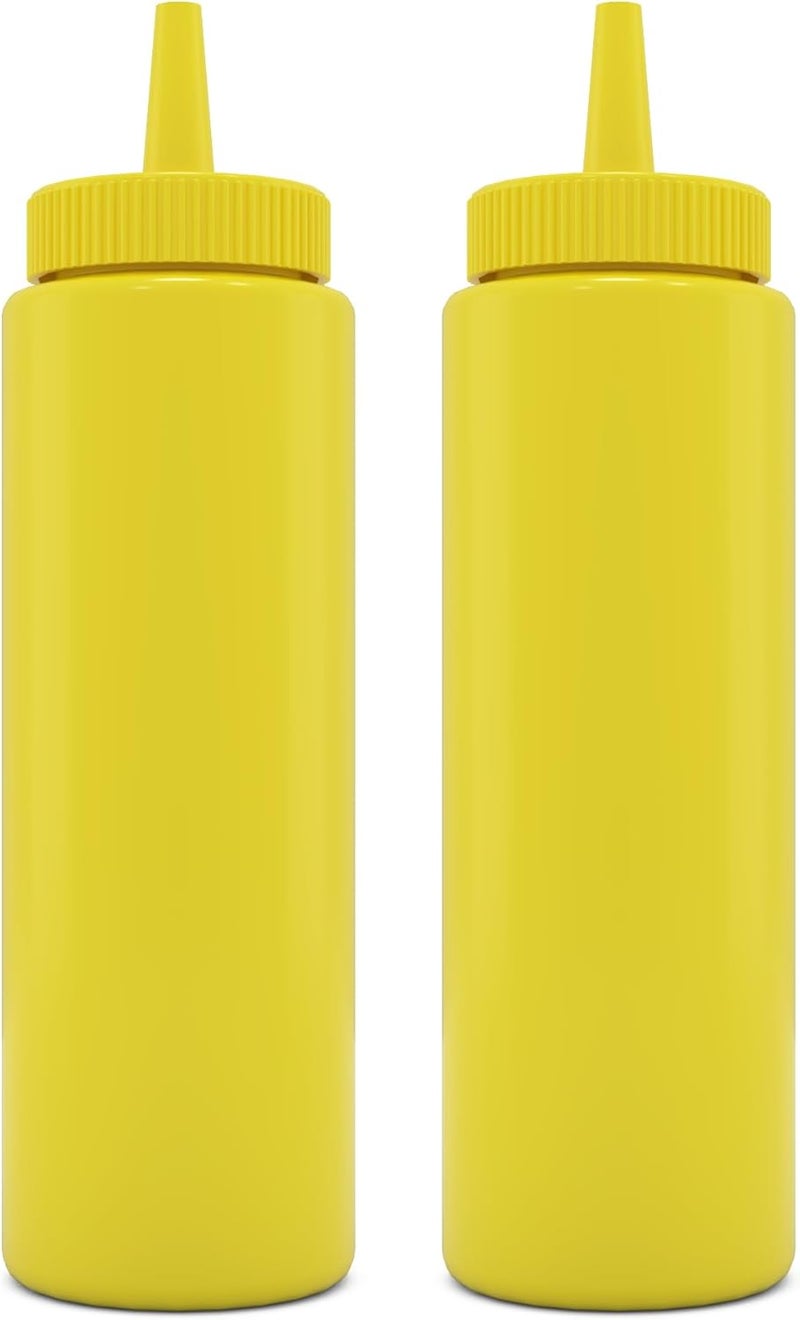 BRIGHTFROM زجاجات ضغط التوابل BRIGHTFROM صفراء 8 أونصات زجاجة ضغط فارغة بعنق واسع رائعة للكاتشب والخردل والشراب والصلصات والتتبيل والزيت خالية من BPA بلاستيك 2 عبوة - Image 1