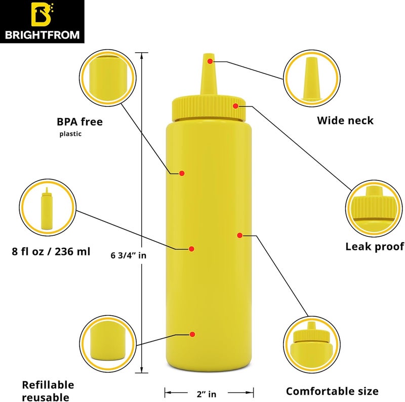 BRIGHTFROM زجاجات ضغط التوابل BRIGHTFROM صفراء 8 أونصات زجاجة ضغط فارغة بعنق واسع رائعة للكاتشب والخردل والشراب والصلصات والتتبيل والزيت خالية من BPA بلاستيك 2 عبوة - Image 2