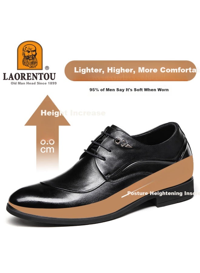 Laorentou Men's Leather Shoes, Business Formal Shoes, Invisible Height-increasing, Small Size, Embossed Men's Leather Shoes, 521306619, Black, Size 39 - Image 2