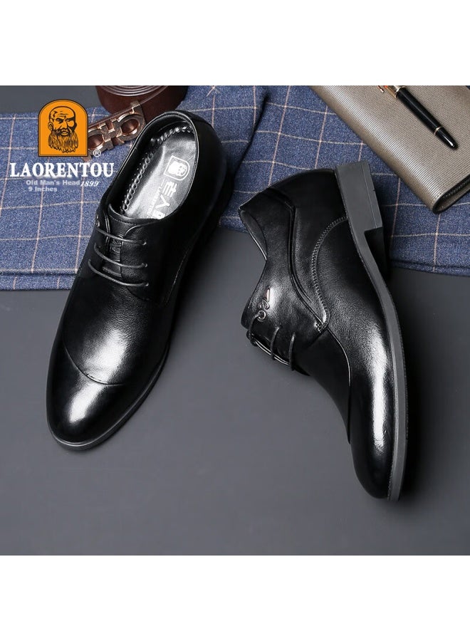 Laorentou Men's Leather Shoes, Business Formal Shoes, Invisible Height-increasing, Small Size, Embossed Men's Leather Shoes, 521306619, Black, Size 39 - Image 1