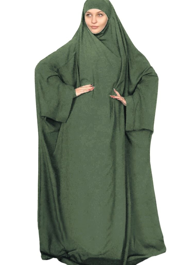 Long Sleeves Abaya With Hijab Green  - Image 1