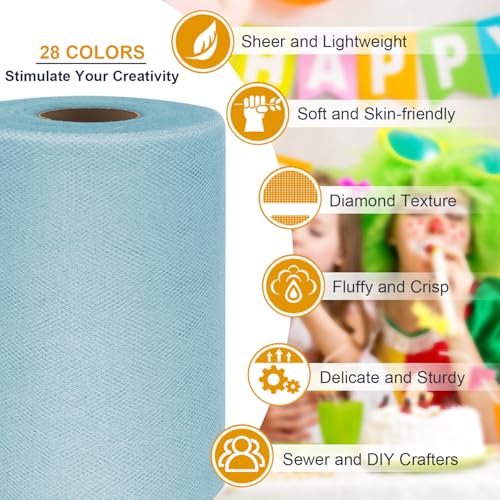 Ableme Deco Tulle Fabric Roll 6 Inch by 100 Yards (300 ft) Blue Tulle Ribbon Mesh Netting for DIY Tutu Skirt Gift Wrapping Wedding Baby Shower Birthday Halloween Party Decorations Crafts, 34 Colors (Baby Blue) - Image 3