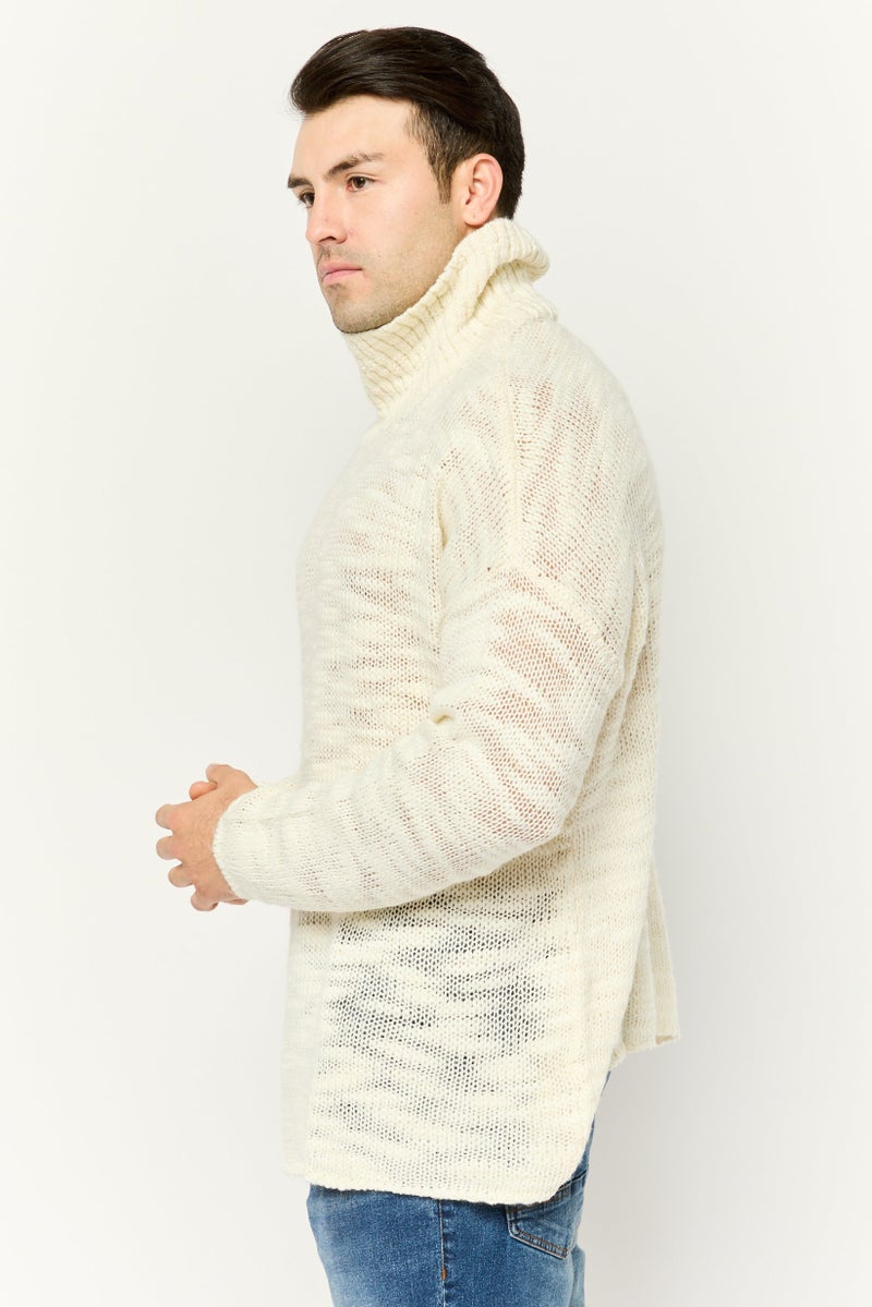 Asos Design Men High Neck Crochet Long Sleeves Sweater, Off White - Image 3