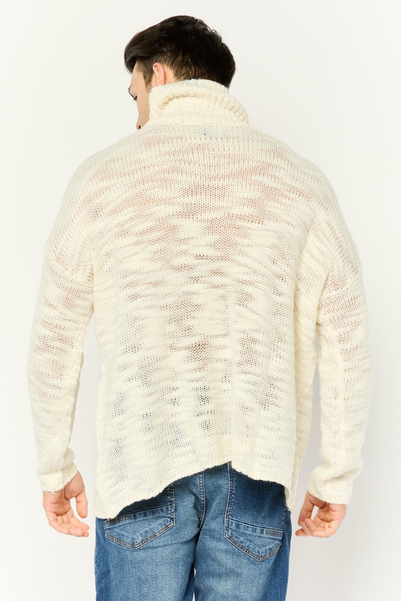 Asos Design Men High Neck Crochet Long Sleeves Sweater, Off White - Image 4