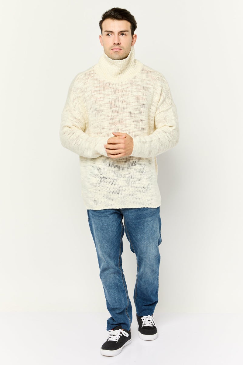 Asos Design Men High Neck Crochet Long Sleeves Sweater, Off White - Image 2