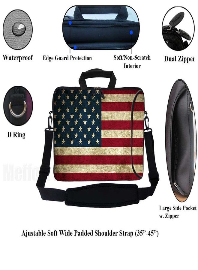 Meffort Inc 15.6 Inch Neoprene Laptop Bag - Water Resistant, Reinforced Zipper, Adjustable Shoulder Strap, Extra Side Pocket, Fits 15 to 15.6 Inch Laptops - USA Flag - Image 2