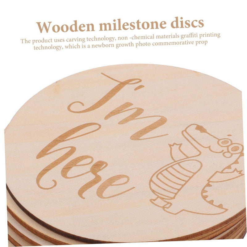 14 Piece Baby Milestone Wooden Discs Set Newborn Animal Monthly Cards - Image 4