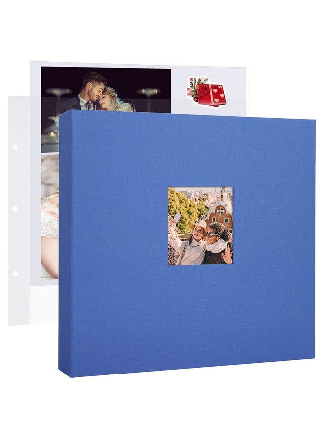 1DOT2 12X12 Inch Large 3 Ring Diy Scrapbook Photo Album Journal With 30 Plastic Sleeves 60 Pages And Fabric Cover For Baby Travel Wedding Couple Anniversary Kids Adventure (Blue Cover/White Pages) - Image 1
