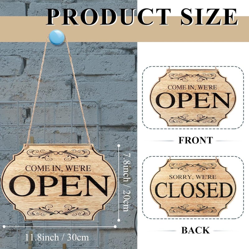 BPA® Wooden Store Open and Closed Business Sign Two Sided Reversible Come in We're Open or Closed Store Hanging Sign for Coffee Bar Shop Door Window, 11.8 x 7.8 Inch (Wood Color Board, Black Words) - Image 4