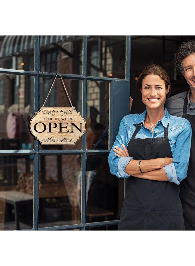BPA® Wooden Store Open and Closed Business Sign Two Sided Reversible Come in We're Open or Closed Store Hanging Sign for Coffee Bar Shop Door Window, 11.8 x 7.8 Inch (Wood Color Board, Black Words) - Image 3