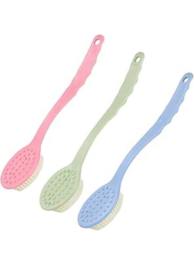 3pcs Long Handle Bath Brush Body Scrubber Exfoliating Soft Bristles Random Color - Image 1