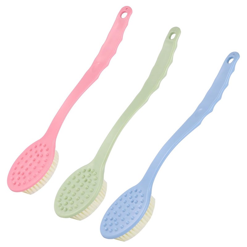 3pcs Long Handle Bath Brush Body Scrubber Exfoliating Soft Bristles Random Color - Image 2