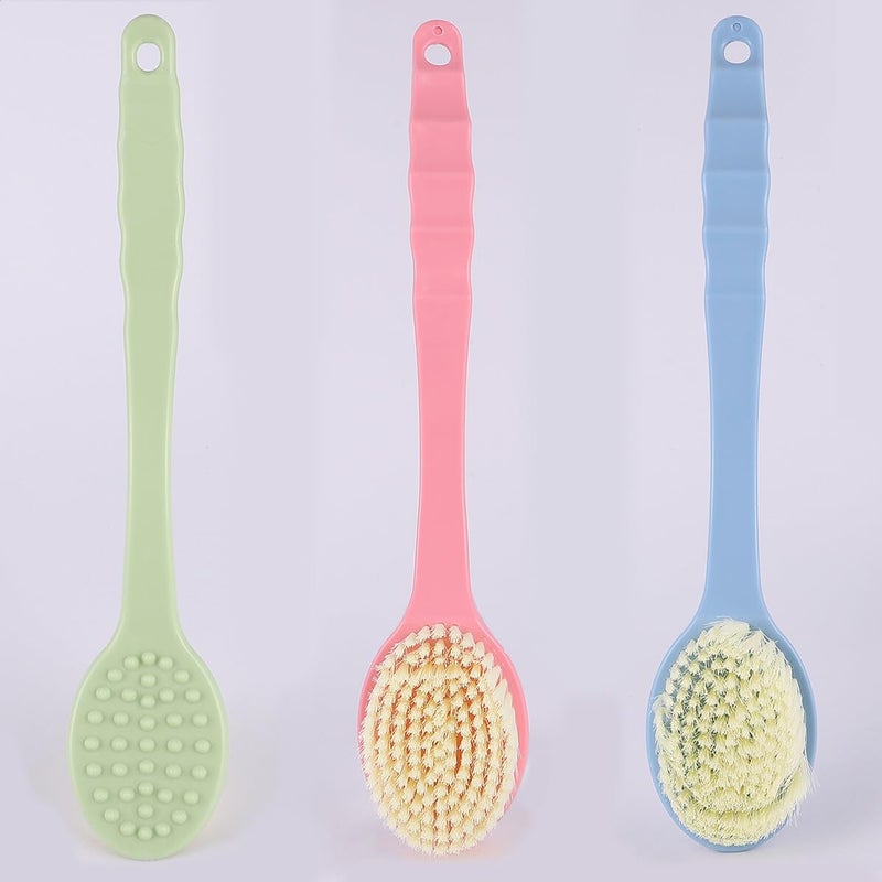 3pcs Long Handle Bath Brush Body Scrubber Exfoliating Soft Bristles Random Color - Image 3
