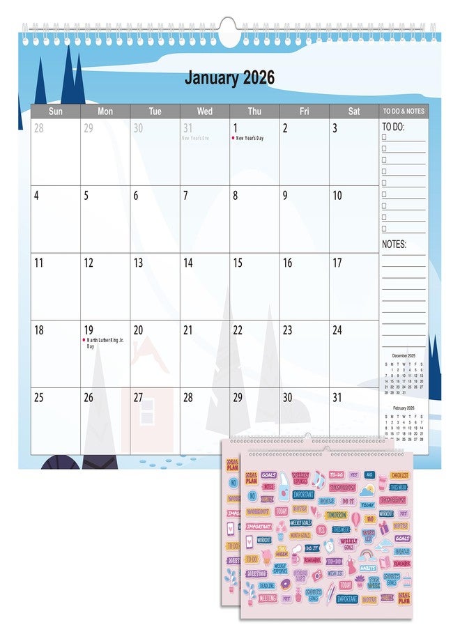 Yunaeduo Calendar 2025-2026, Wall Calendar From July. 2025 - Dec. 2026, 18 Months Large Calendar 14.5" x 11" with Stickers, Spiral Bound, Hanging Hook, Great for Planning Your Home School Office Time - Image 1
