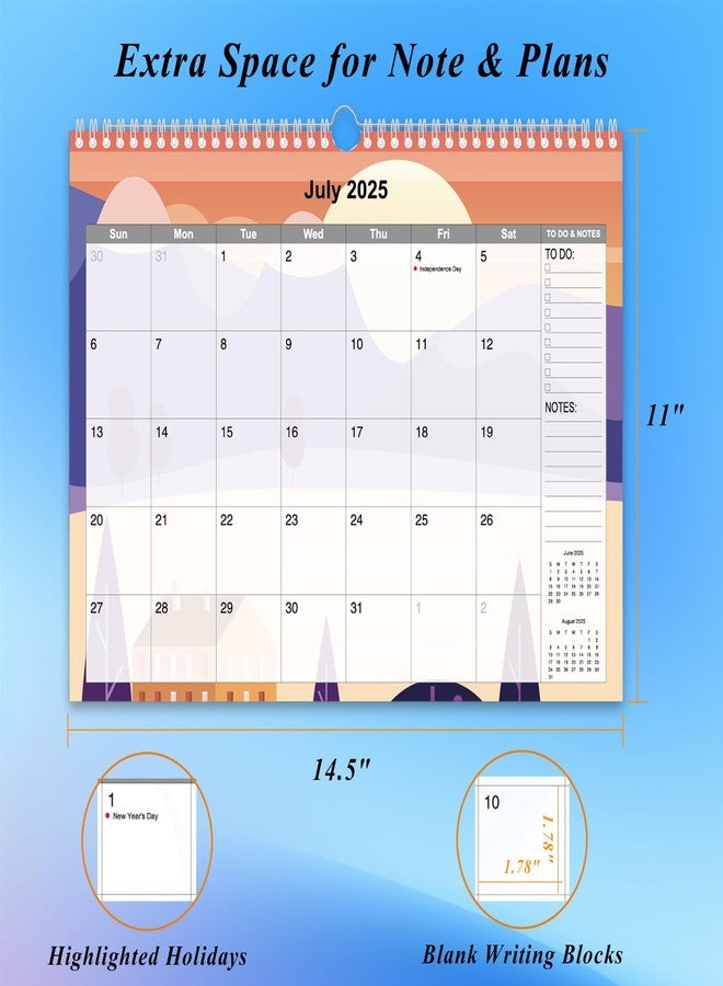 Yunaeduo Calendar 2025-2026, Wall Calendar From July. 2025 - Dec. 2026, 18 Months Large Calendar 14.5" x 11" with Stickers, Spiral Bound, Hanging Hook, Great for Planning Your Home School Office Time - Image 2