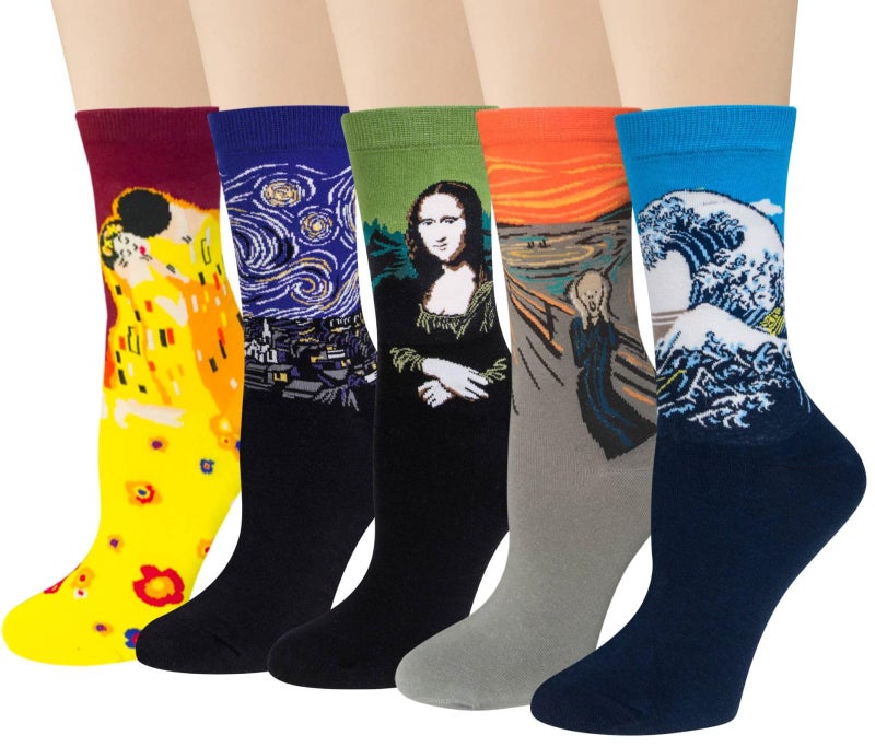 Chalier 4 Pairs Womens Famous Painting Art Printed Funny Casual Cotton Crew Socks,Free size