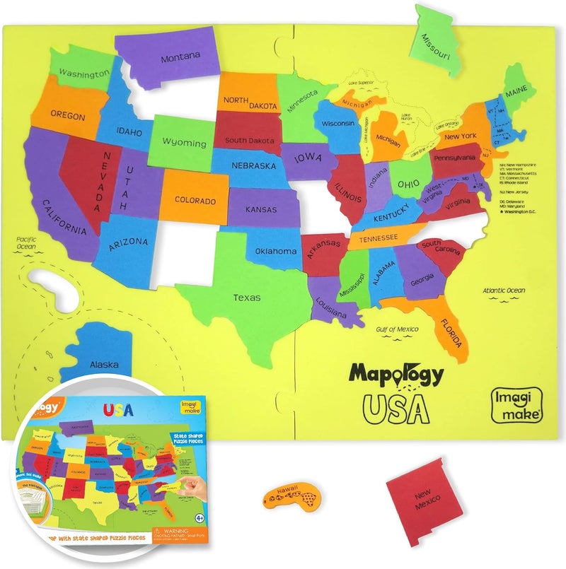 Imagimake Mapology United States Puzzle | Educational Toy for Kids 5-7 | Learn USA States With Fun Facts | Puzzle for Ages 4-8 - Image 1